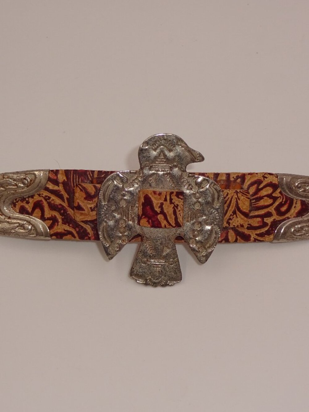 Vintage 1990s Fairland Southwestern Thunderbird Metal & Leather ? Hair Barrette